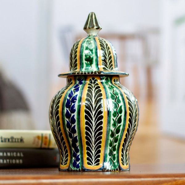 Alternate image for Multicolor Moorish Fern Motif Talavera Style Ginger Jar Moorish Ferns