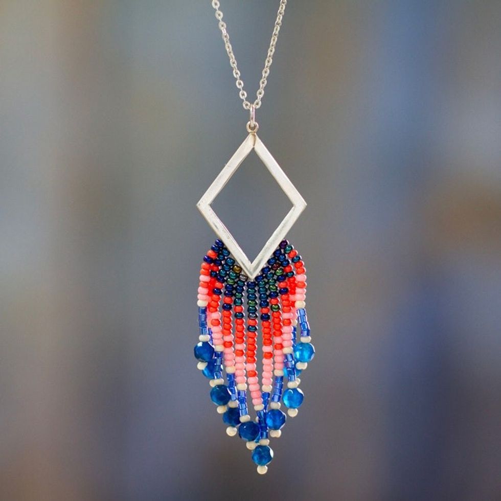 Beaded Waterfall Necklace from Mexico 'Azure Diamond'