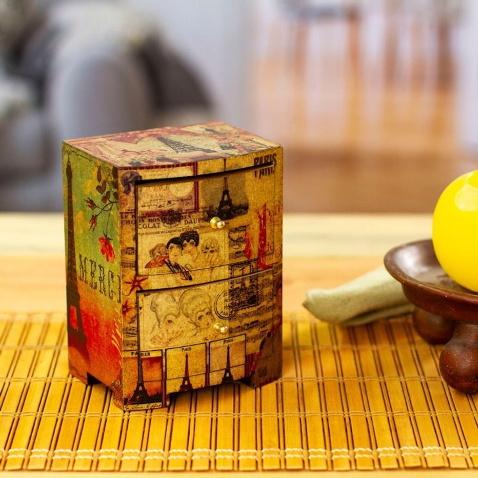 Artisan Crafted Wood Decoupage Jewelry Chest 'Carlota's Secret'