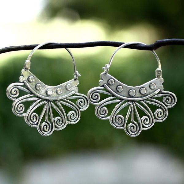 Alternate image for Handcrafted Silver Hoop Earrings from Mexico Spiral Sierra