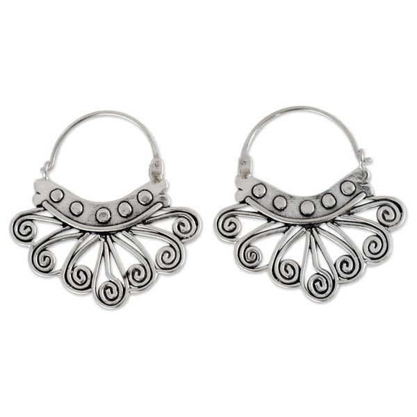 Alternate image for Handcrafted Silver Hoop Earrings from Mexico Spiral Sierra