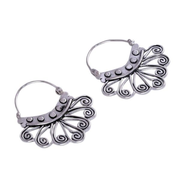 Alternate image for Handcrafted Silver Hoop Earrings from Mexico Spiral Sierra