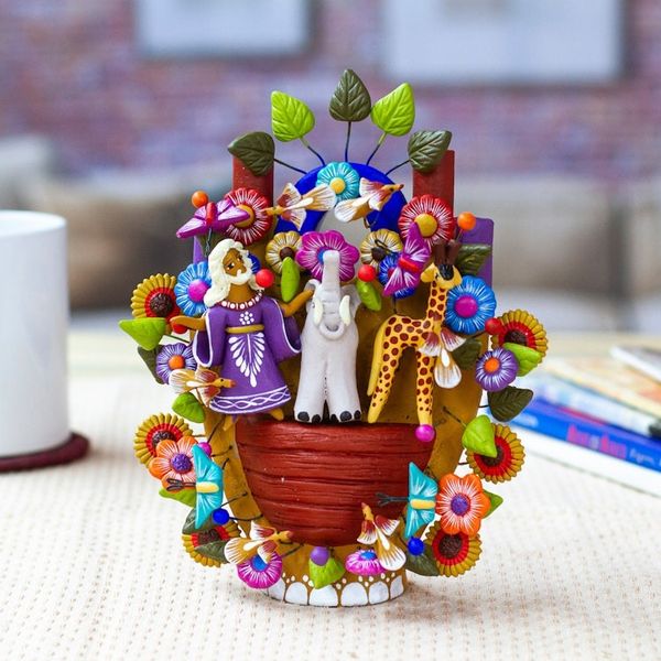 Alternate image for Hand-Painted Ceramic Noahs Ark Sculpture from Mexico Savior of Animals