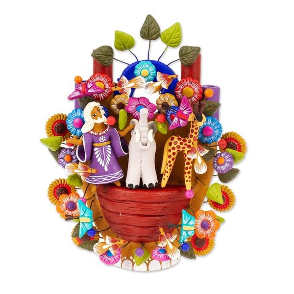 Alternate image for Hand-Painted Ceramic Noahs Ark Sculpture from Mexico Savior of Animals