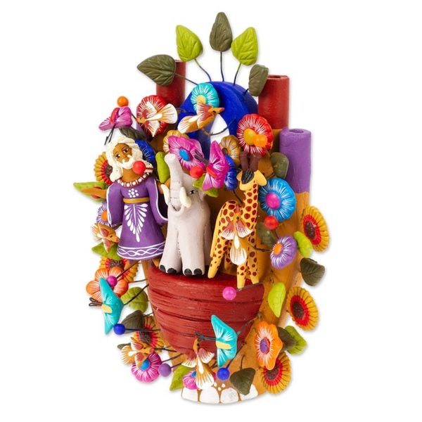 Alternate image for Hand-Painted Ceramic Noahs Ark Sculpture from Mexico Savior of Animals