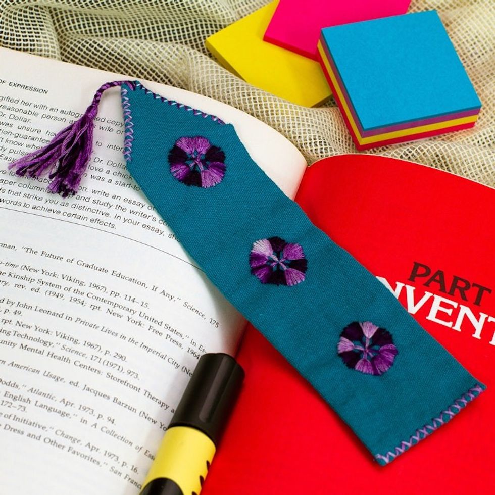 Green Hand Woven Cotton Bookmark with Embroidery 'Storyline'