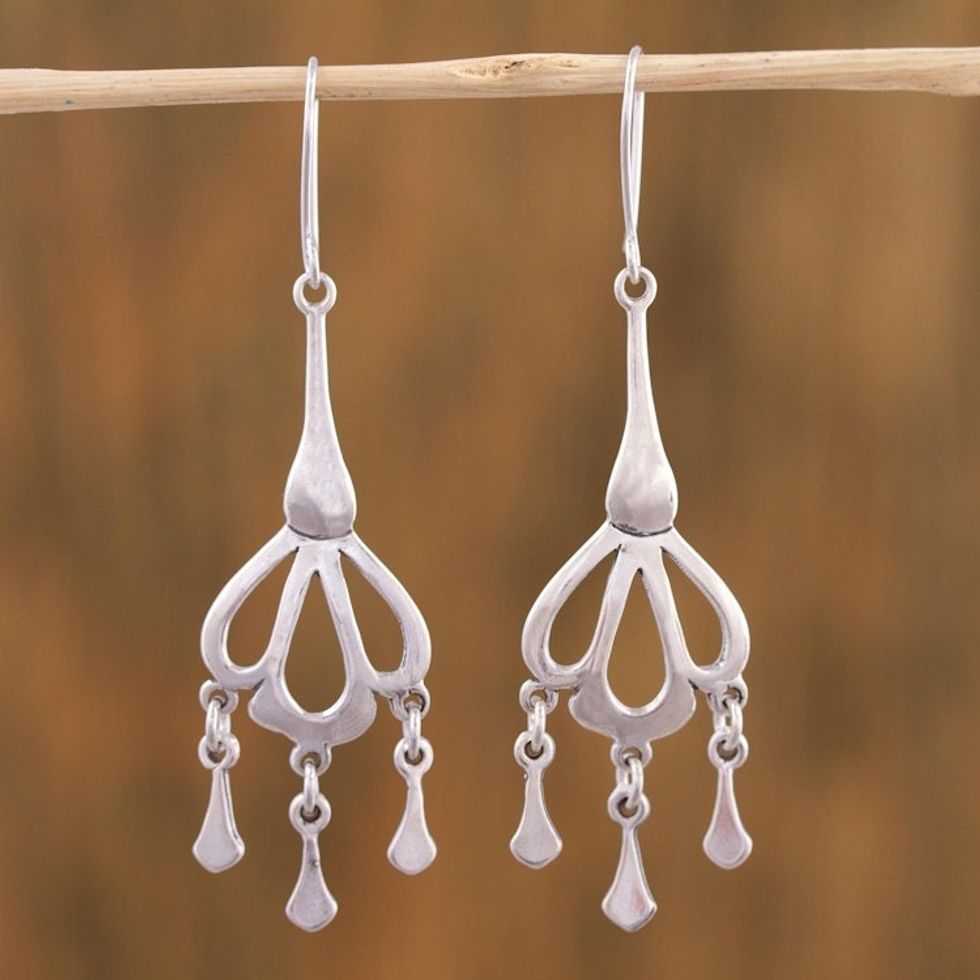 Sterling Silver Drop-Shaped Chandelier Earrings from Mexico 'Seashell Rain'