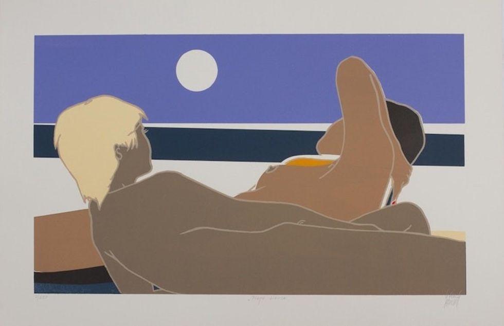 35-Inch Mexico Silkscreen Print of Nudes on the Beach 'White Beach'