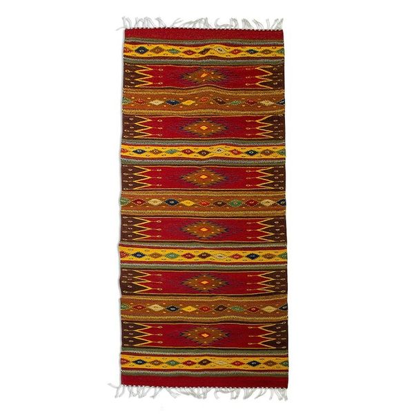 Alternate image for Unique Zapotec Wool Area Rug 2.5 X 10 Lavish Earth