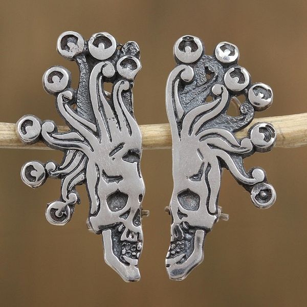 Alternate image for Sterling Silver Aztec God of Death Drop Earrings Miquiztli