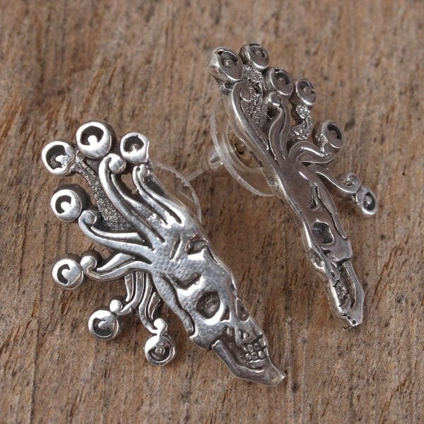 Alternate image for Sterling Silver Aztec God of Death Drop Earrings Miquiztli