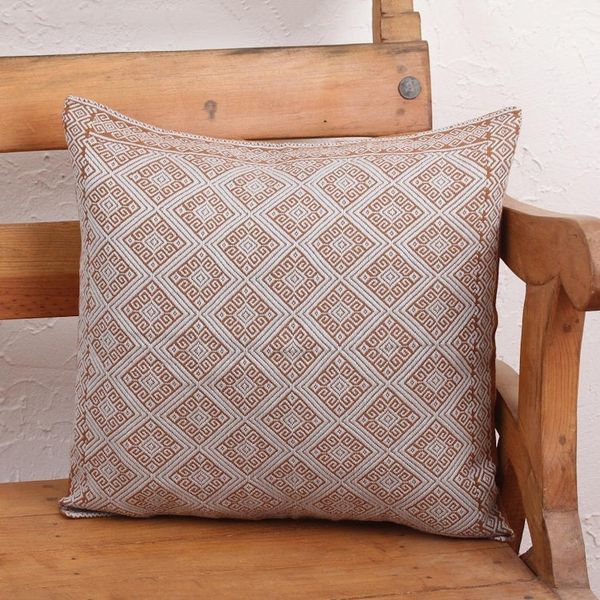 Alternate image for Spice Brown and Grey Diamond Brocade Cotton Cushion Cover Earthen Trellis