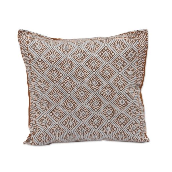 Alternate image for Spice Brown and Grey Diamond Brocade Cotton Cushion Cover Earthen Trellis