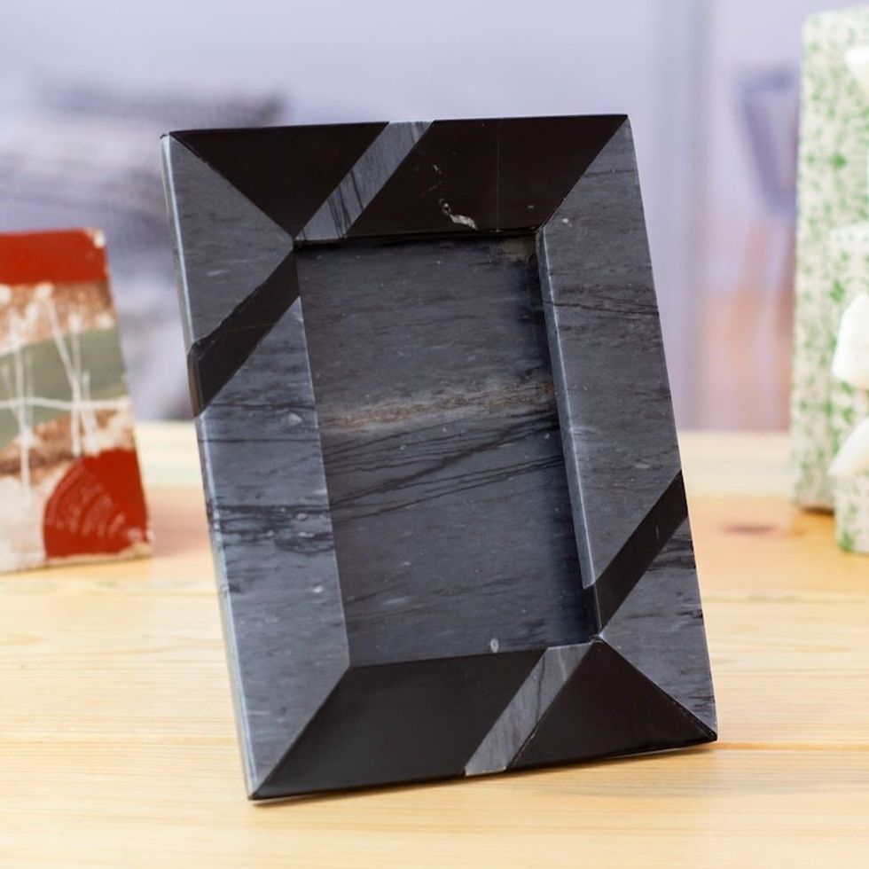 Modern Grey Marble Photo Frame from Mexico 4x6 'Modern Lines in Grey'