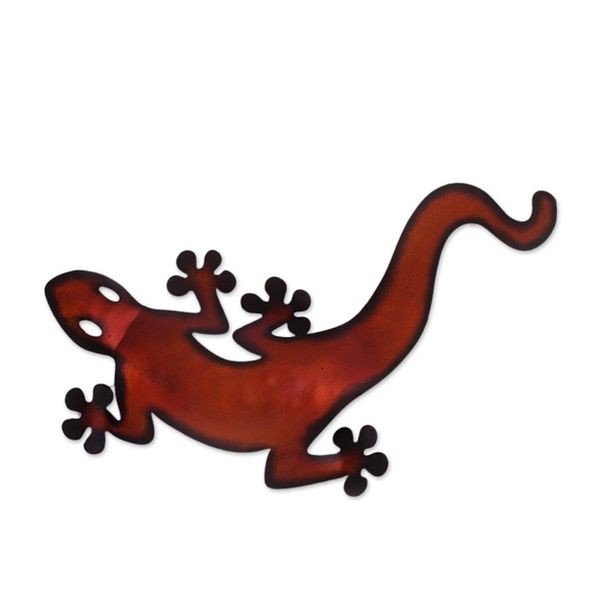 Alternate image for Handcrafted Steel Lizard Wall Sculpture from Mexico Climbing Lizard