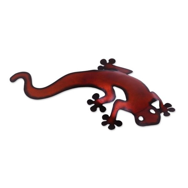 Alternate image for Handcrafted Steel Lizard Wall Sculpture from Mexico Climbing Lizard