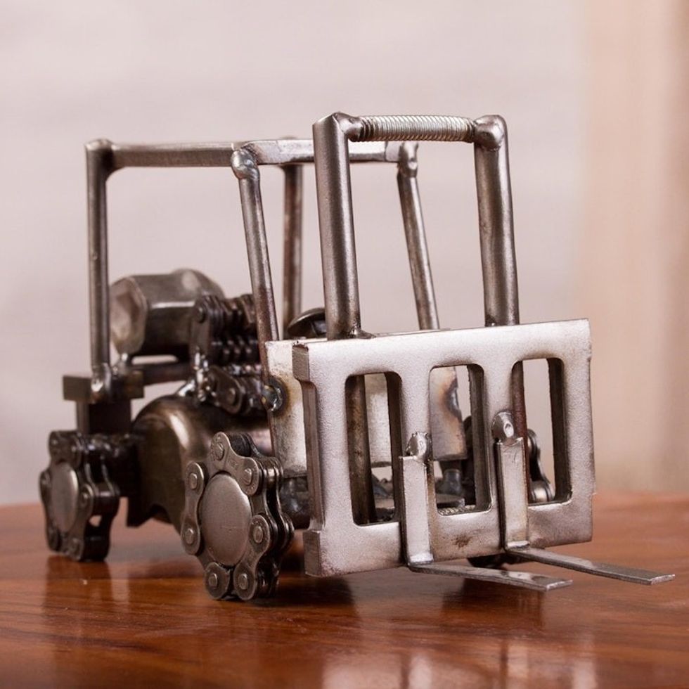Upcycled Metal Auto Part Mini Forklift Sculpture from Mexico 'Mini Forklift'