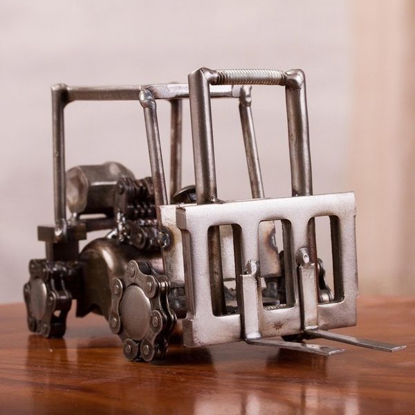 Alternate image for Upcycled Metal Auto Part Mini Forklift Sculpture from Mexico Mini Forklift