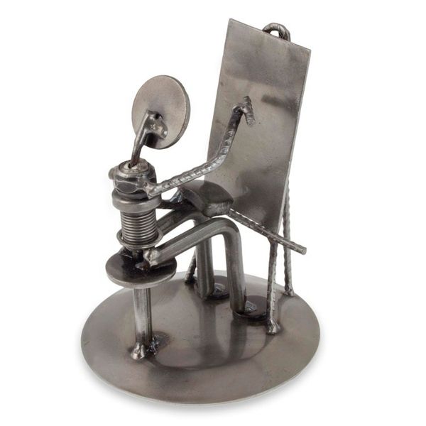 Alternate image for Handcrafted Recycled Metal and Auto Part Painter Sculpture Rustic Artist at Work