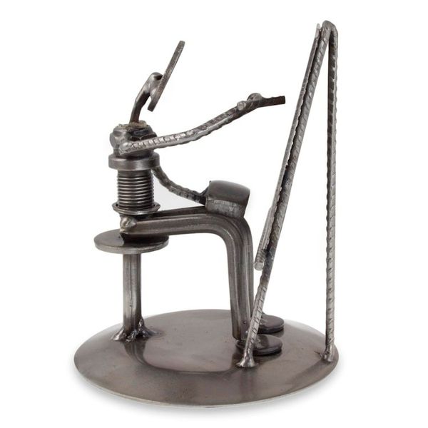Alternate image for Handcrafted Recycled Metal and Auto Part Painter Sculpture Rustic Artist at Work