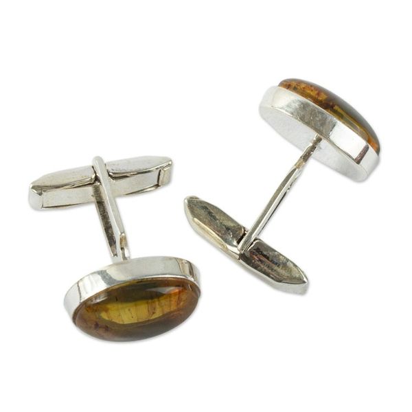 Alternate image for Mens Sterling Silver and Amber Oval Cufflinks from Mexico Amber Harmony