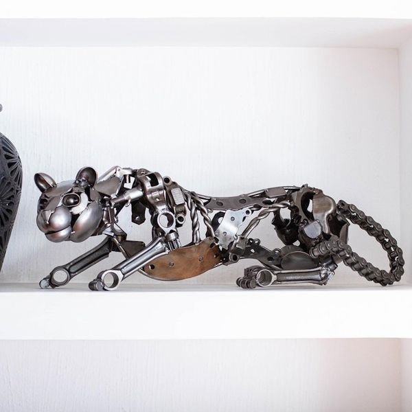 Alternate image for Eco Friendly Mexican Recycled Auto Part Panther Sculpture Fierce Panther