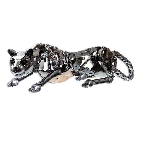 Alternate image for Eco Friendly Mexican Recycled Auto Part Panther Sculpture Fierce Panther