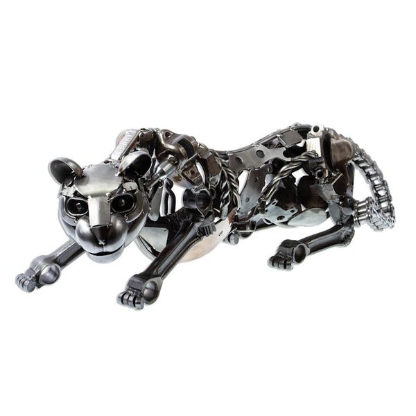 Alternate image for Eco Friendly Mexican Recycled Auto Part Panther Sculpture Fierce Panther
