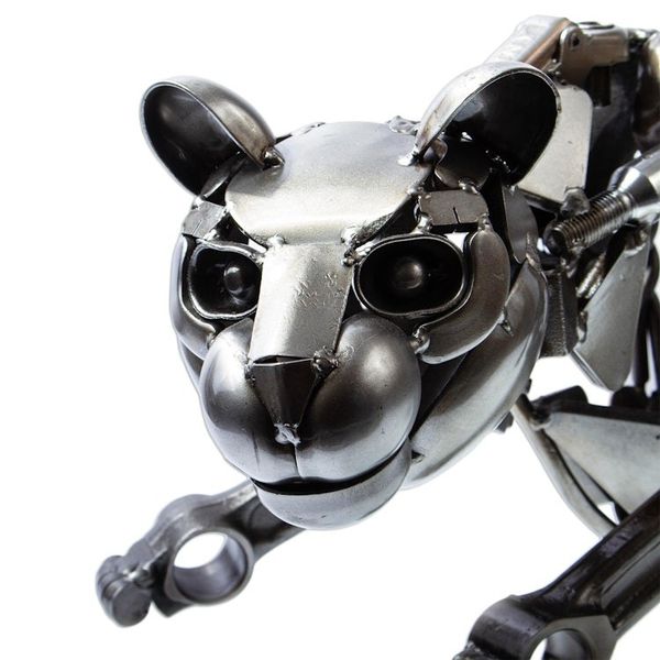 Alternate image for Eco Friendly Mexican Recycled Auto Part Panther Sculpture Fierce Panther