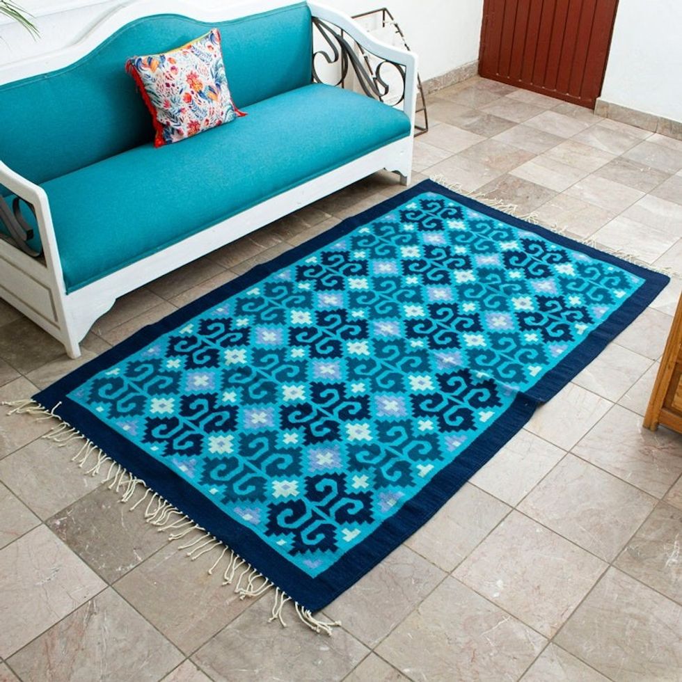 Zapotec wool rug 4x6.5 'Seashells'