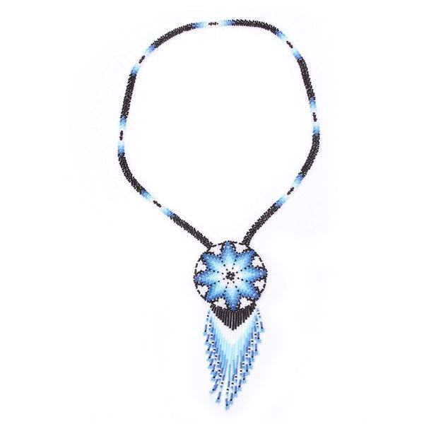 Alternate image for Huichol Glass Beaded Necklace in Blue from Mexico Icy Huichol
