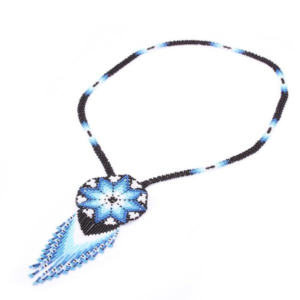 Alternate image for Huichol Glass Beaded Necklace in Blue from Mexico Icy Huichol