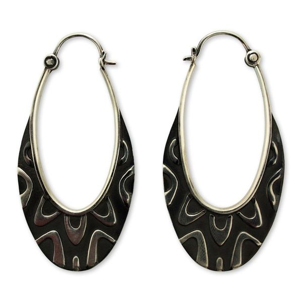 Alternate image for Artisan Crafted Taxco Silver Hoop Earrings from Mexico Antique Taxco Lace