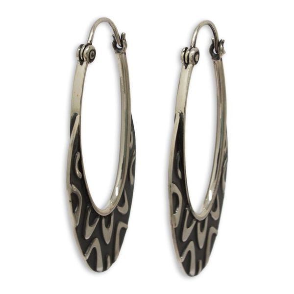 Alternate image for Artisan Crafted Taxco Silver Hoop Earrings from Mexico Antique Taxco Lace