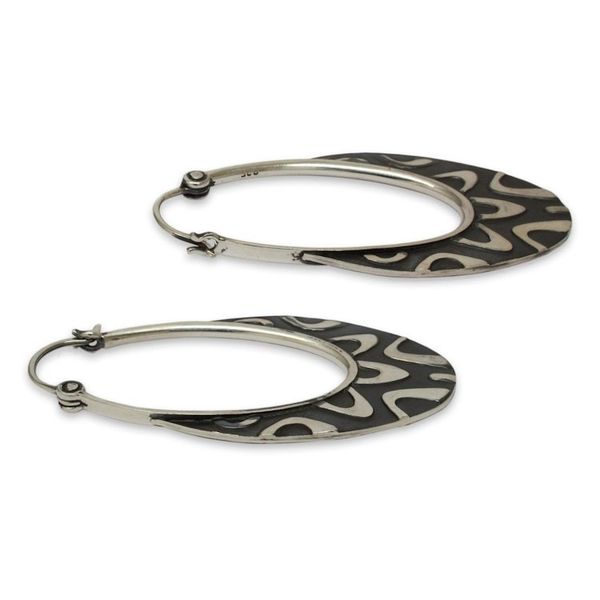 Alternate image for Artisan Crafted Taxco Silver Hoop Earrings from Mexico Antique Taxco Lace