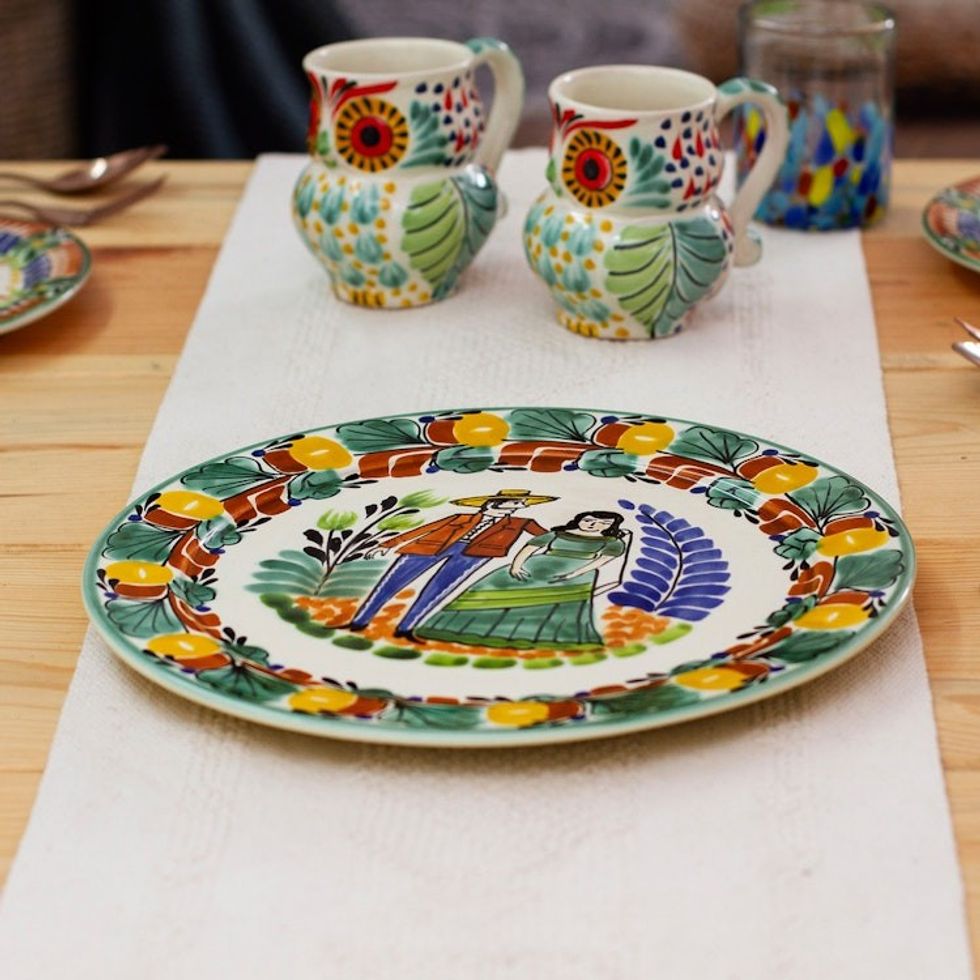Majolica ceramic plate 'Colonial Couple'