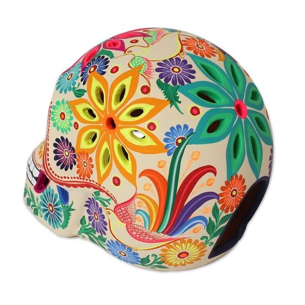 Alternate image for Floral Skull Ceramic Tealight Holder from Mexico Floral Skull