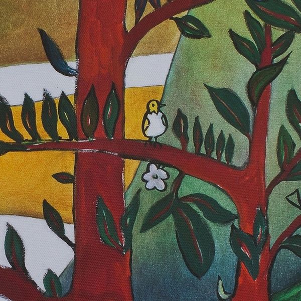 Alternate image for Springtime Mountain Landscape Gicle Print on Canvas Mexico Four Red Trees