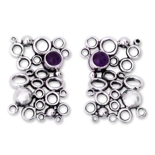 Alternate image for Mexican Modern Fine Silver Amethyst Earrings Mischief