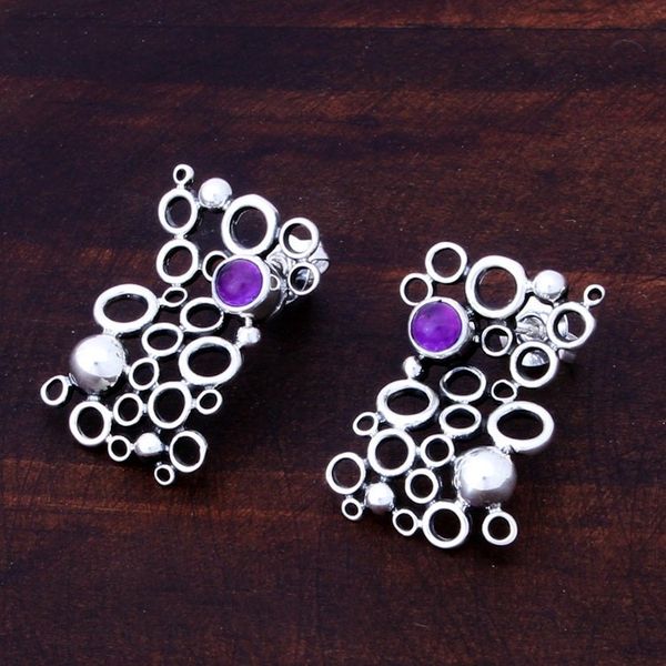 Alternate image for Mexican Modern Fine Silver Amethyst Earrings Mischief