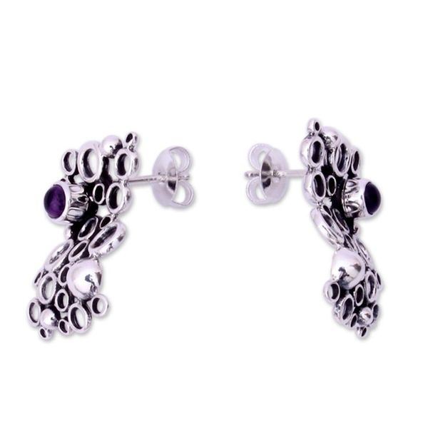 Alternate image for Mexican Modern Fine Silver Amethyst Earrings Mischief