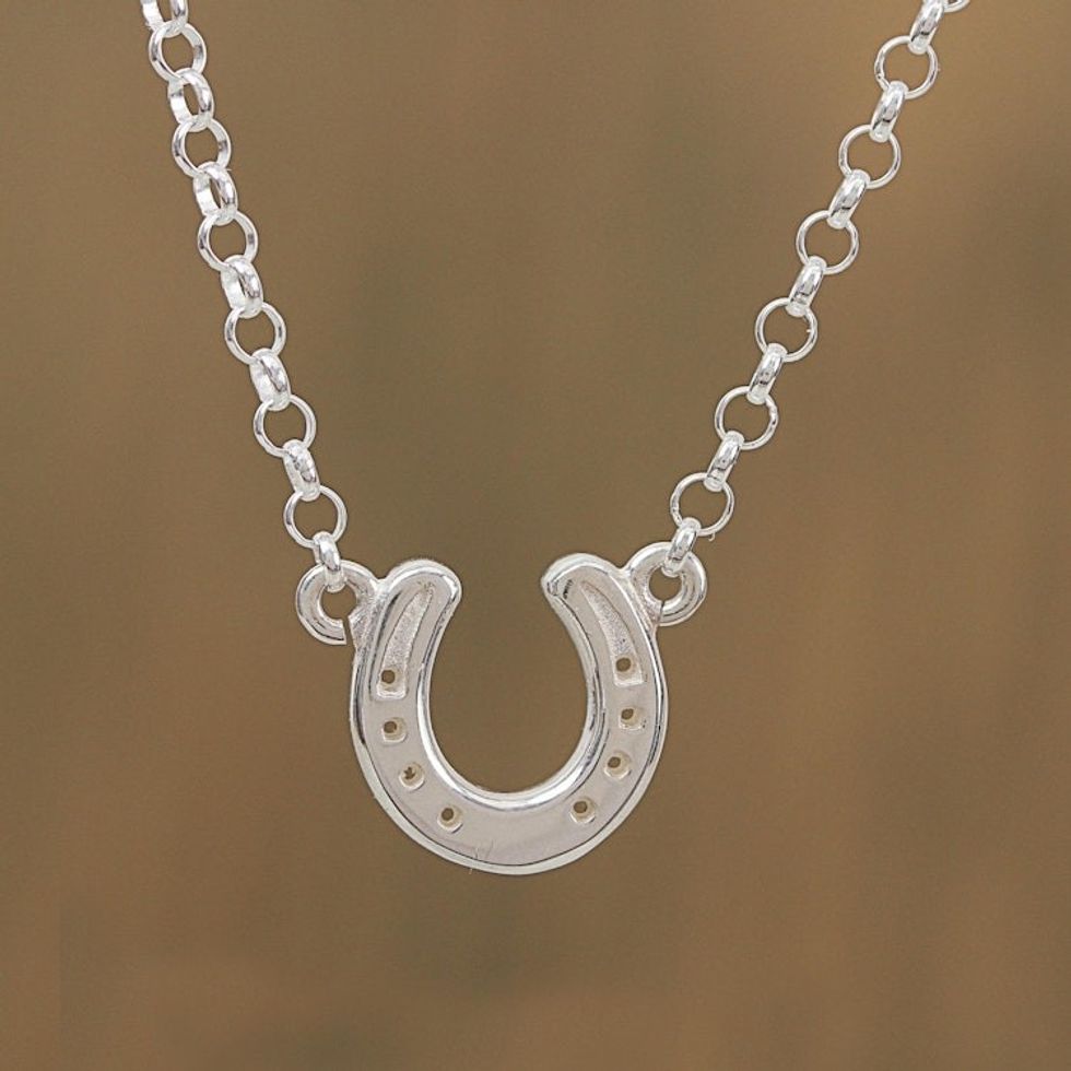 Sterling Silver Horseshoe Pendant Necklace from Mexico 'Beautiful Horseshoe'