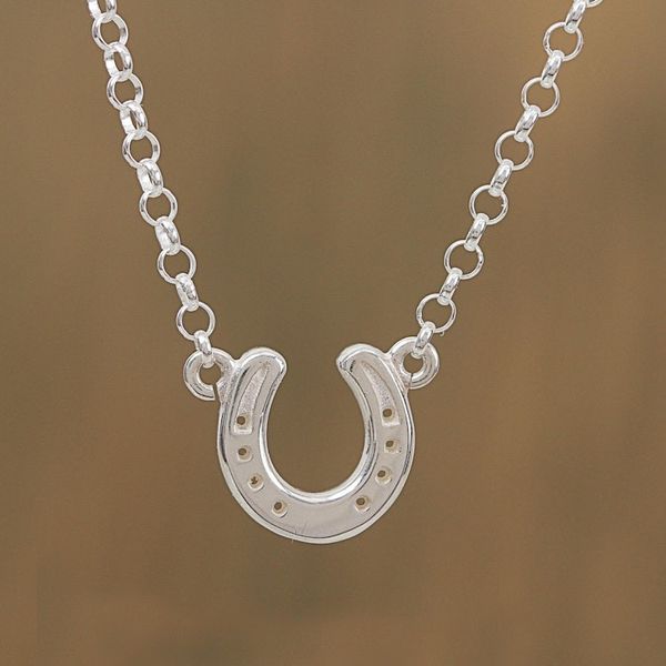 Alternate image for Sterling Silver Horseshoe Pendant Necklace from Mexico Beautiful Horseshoe