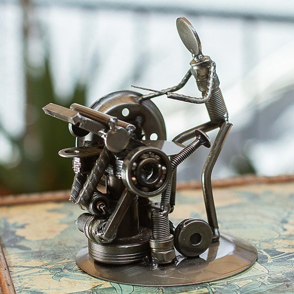 Recycled Metal Offset Print Unique Sculpture from Mexico 'Rustic Printer'