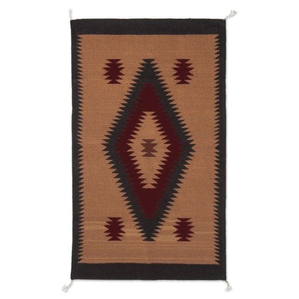 Alternate image for 100 Wool Area Rug in Red Black and Tan with Diamonds 2x3 Desert Diamonds