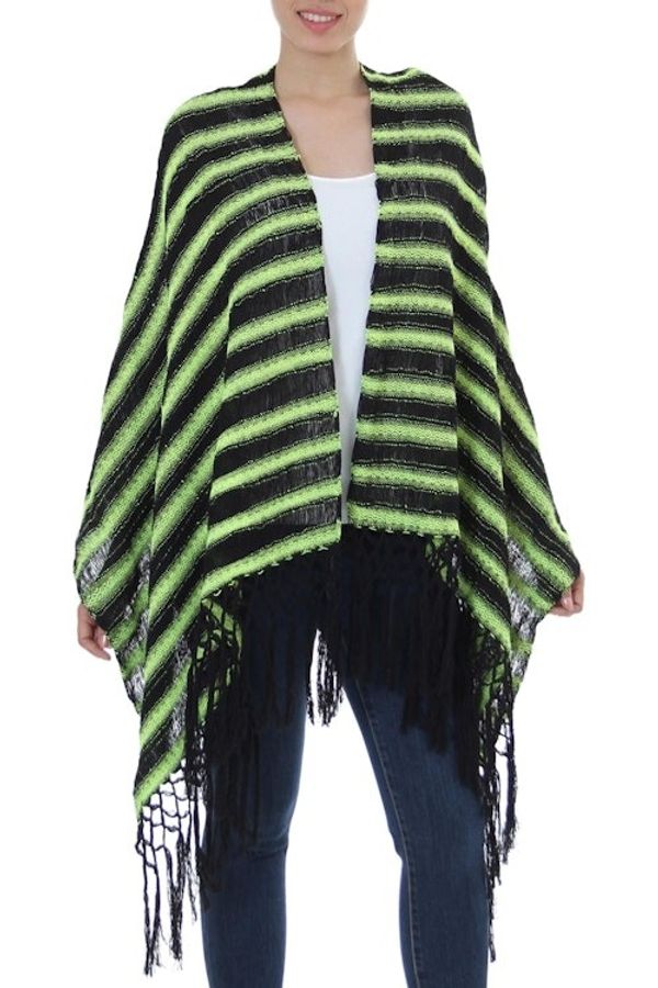 Alternate image for Hand Woven Cotton Shawl Chartreuse Stripes from Mexico Chartreuse Journey