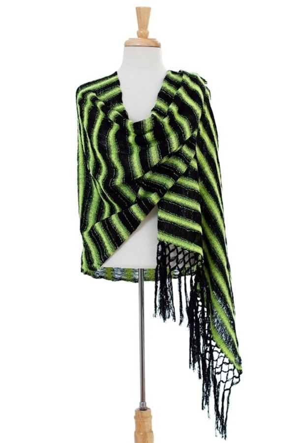 Alternate image for Hand Woven Cotton Shawl Chartreuse Stripes from Mexico Chartreuse Journey
