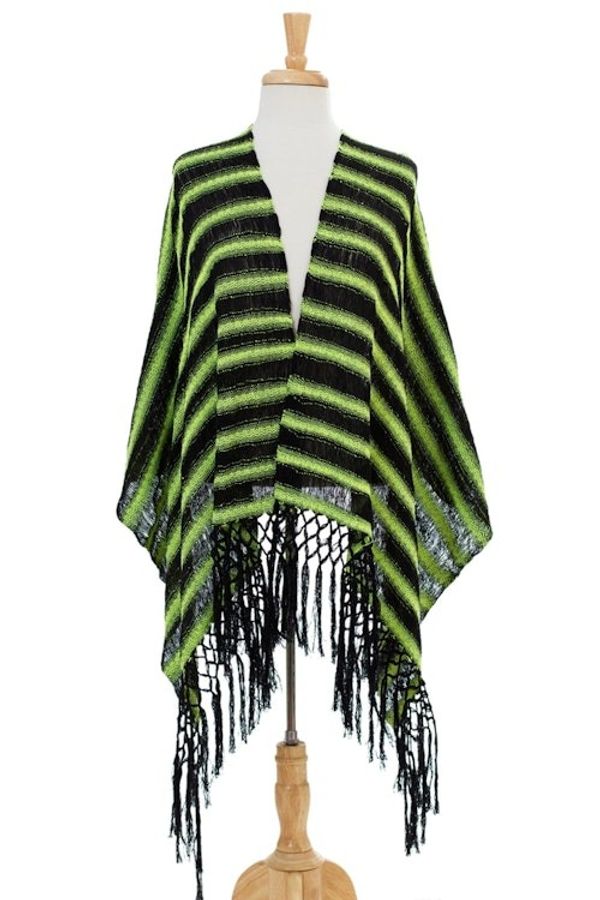 Alternate image for Hand Woven Cotton Shawl Chartreuse Stripes from Mexico Chartreuse Journey