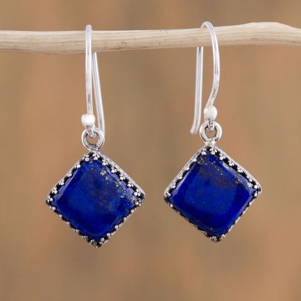 Alternate image for Square Lapis Lazuli Dangle Earrings from Mexico Blue Crowns