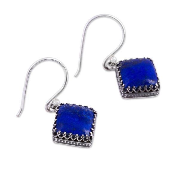 Alternate image for Square Lapis Lazuli Dangle Earrings from Mexico Blue Crowns